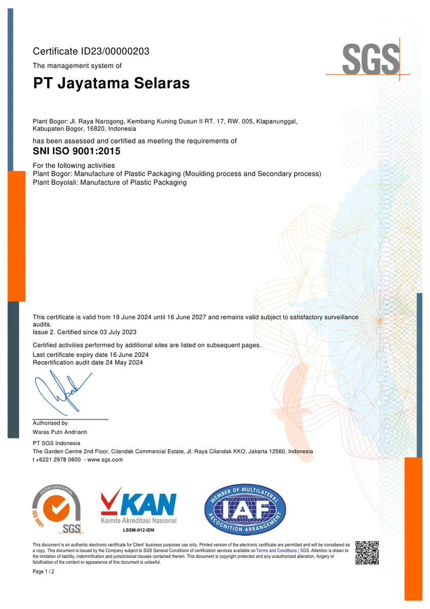 Pratinjau SNI ISO 9001:2015 PT Jayatama Selaras